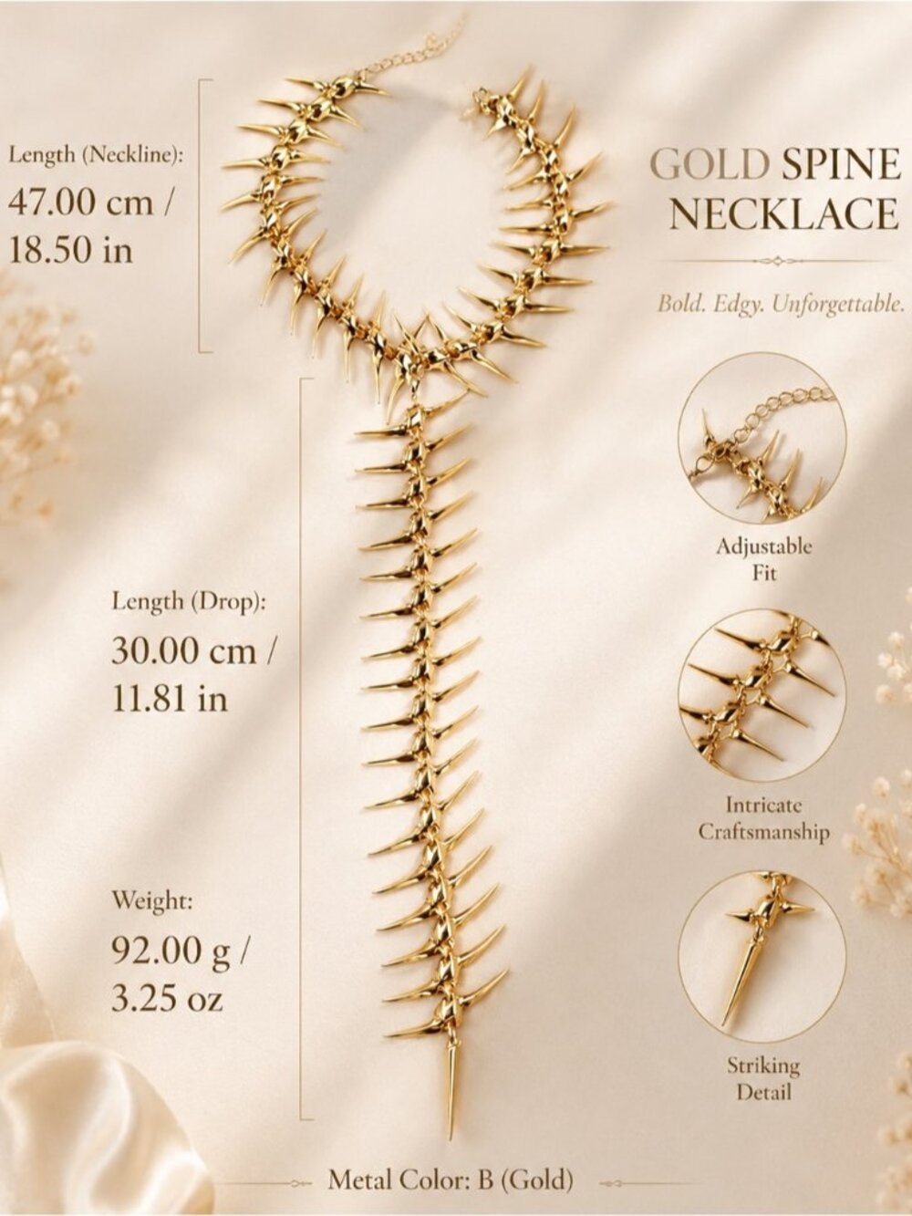 Gold Spine Back Chain Trendy Necklace - Picture 5 of 5